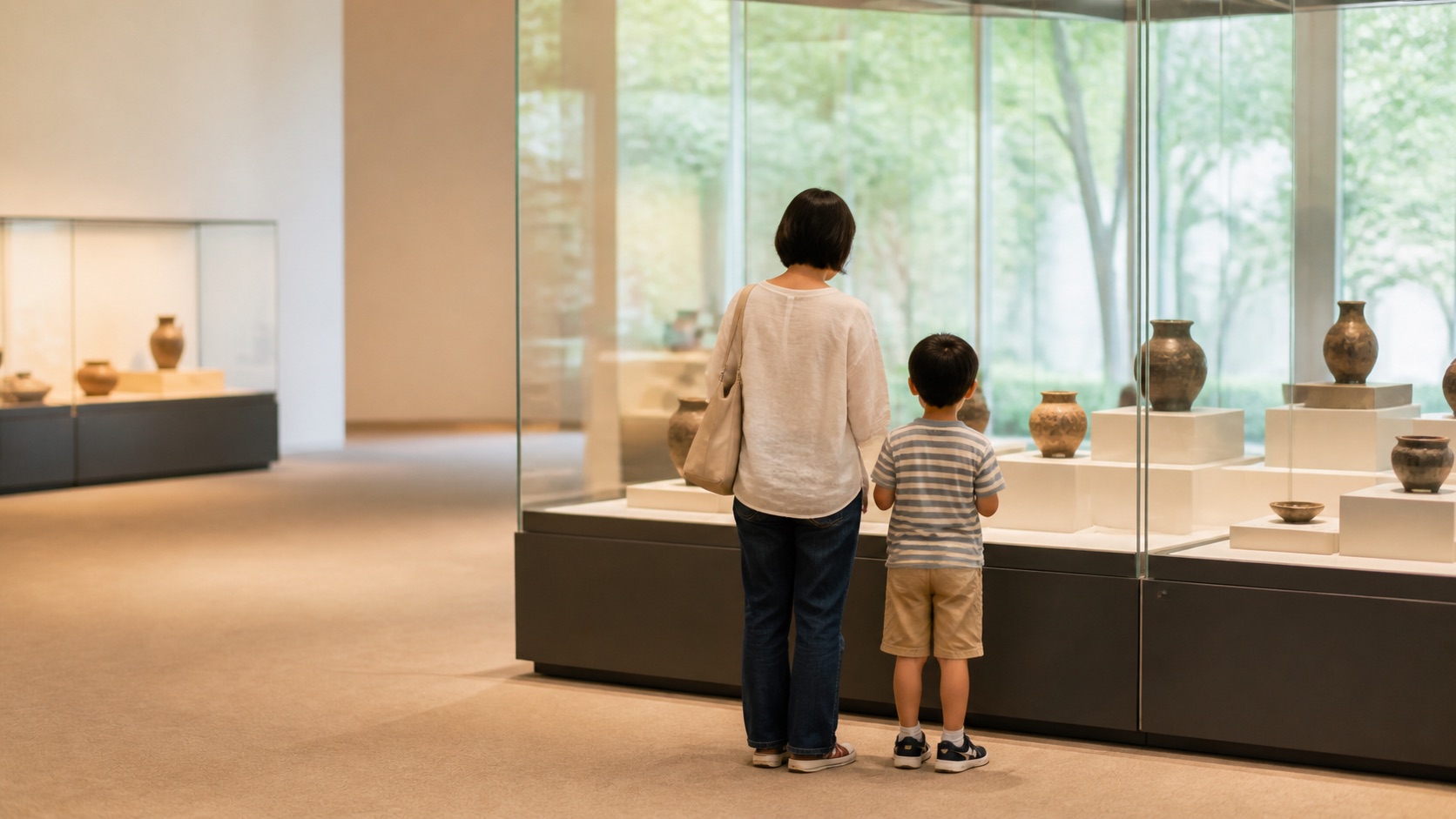 博物館の展示を親子で見学する一宮ミュージアム巡りのテーマ画像
